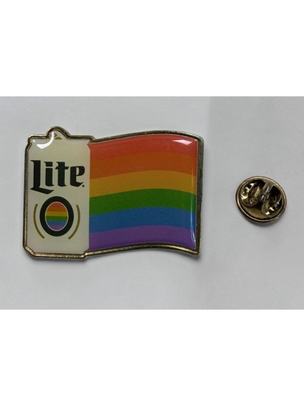 Miller Lite Rainbow Pride Flag Pin LGBTQ Gold Tone Enamel